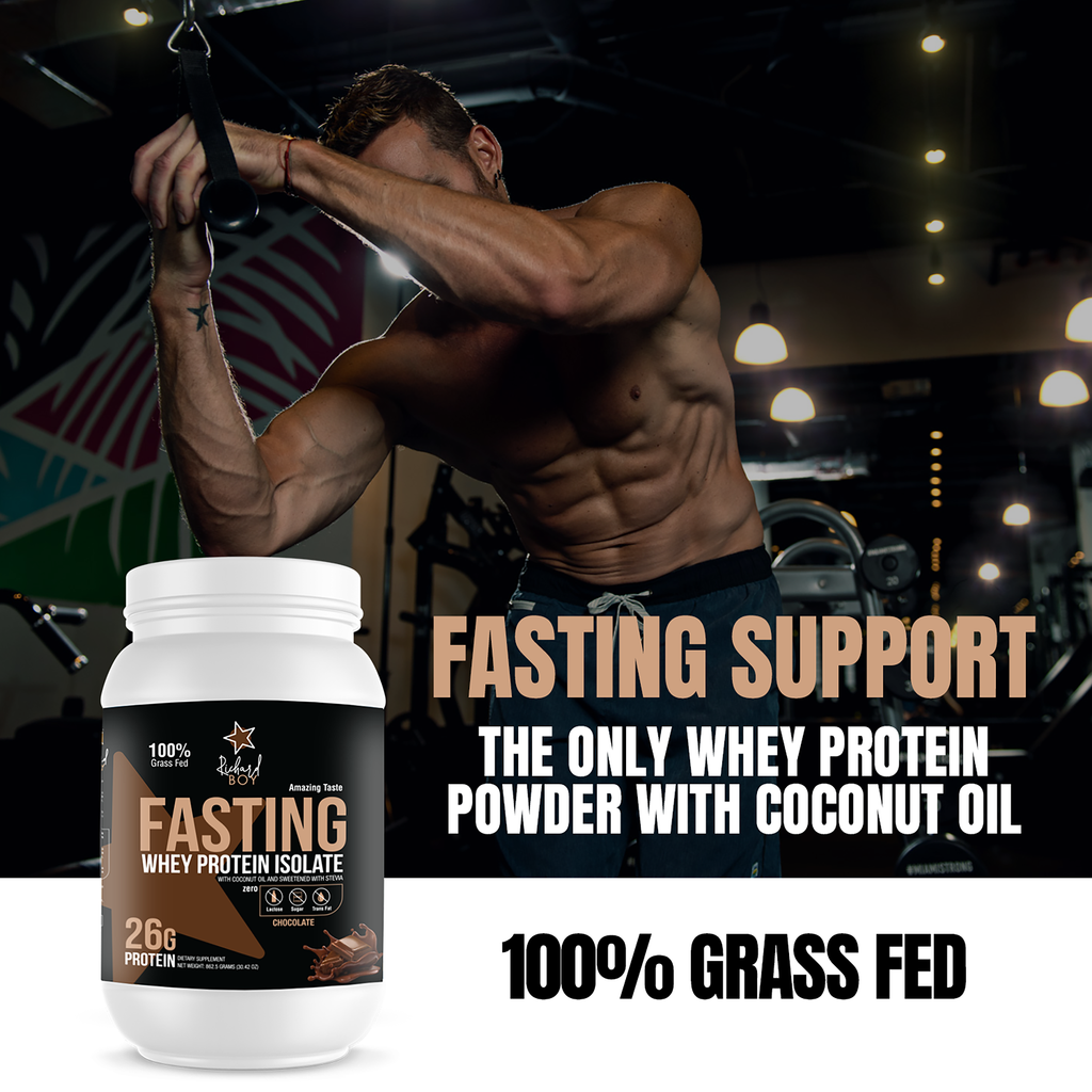 Richard Boy Fasting Whey Protein Isolate Chocolate Flavor- 100% Grass-Fed, Natural Protein Powder, Gluten-Free, Keto, Enriched with Coconut Oil - Chocolate Flavor
