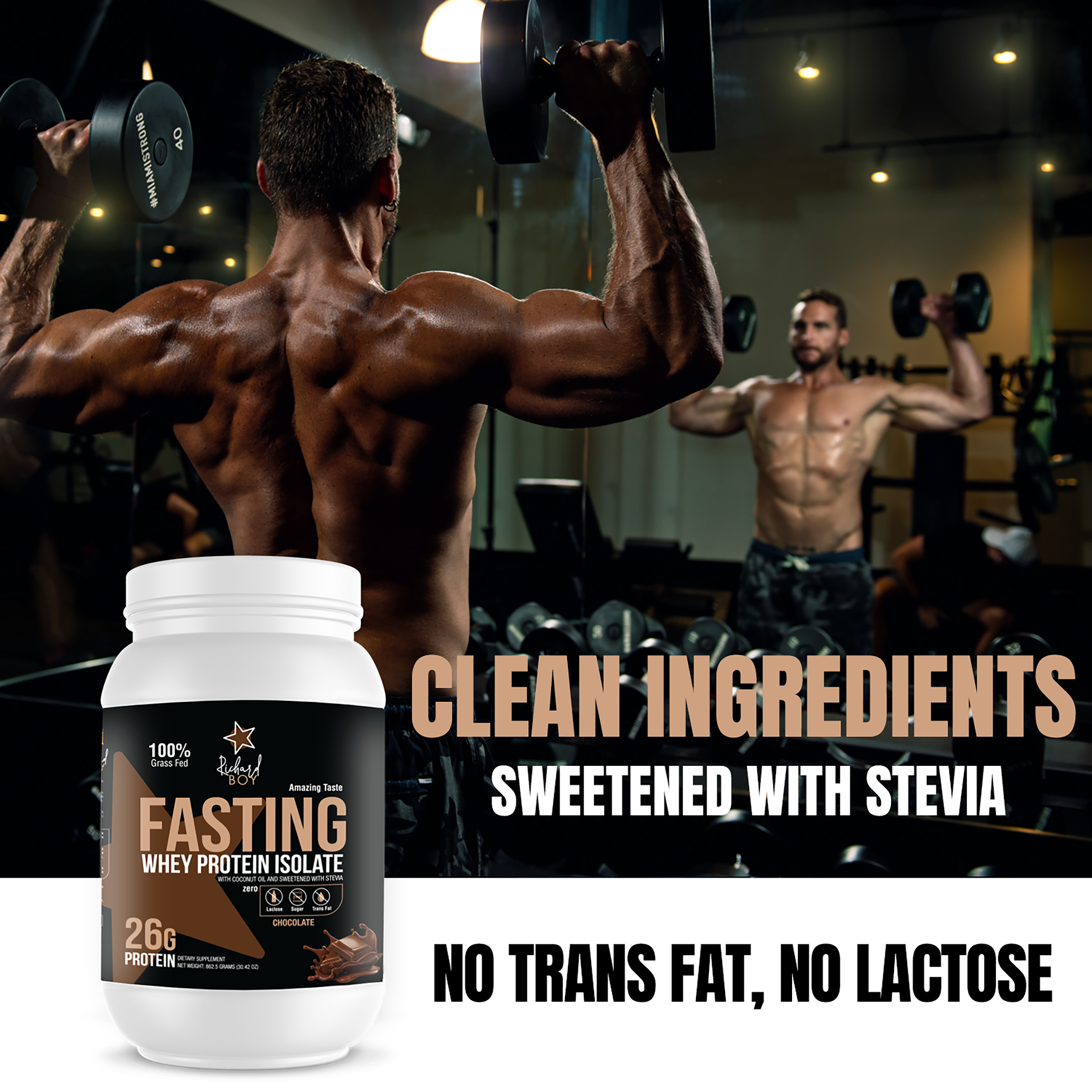 Richard Boy Fasting Whey Protein Isolate Chocolate Flavor- 100% Grass-Fed, Natural Protein Powder, Gluten-Free, Keto, Enriched with Coconut Oil - Chocolate Flavor