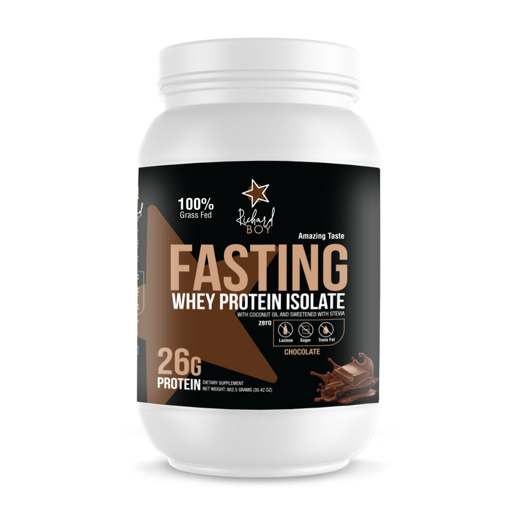 Richard Boy Fasting Whey Protein Isolate Chocolate Flavor- 100% Grass-Fed, Natural Protein Powder, Gluten-Free, Keto, Enriched with Coconut Oil - Chocolate Flavor