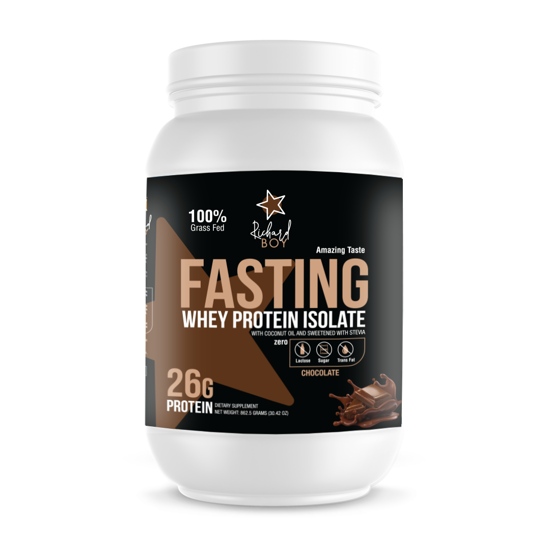 Richard Boy Fasting Whey Protein Isolate Chocolate Flavor- 100% Grass-Fed, Natural Protein Powder, Gluten-Free, Keto, Enriched with Coconut Oil - Chocolate Flavor