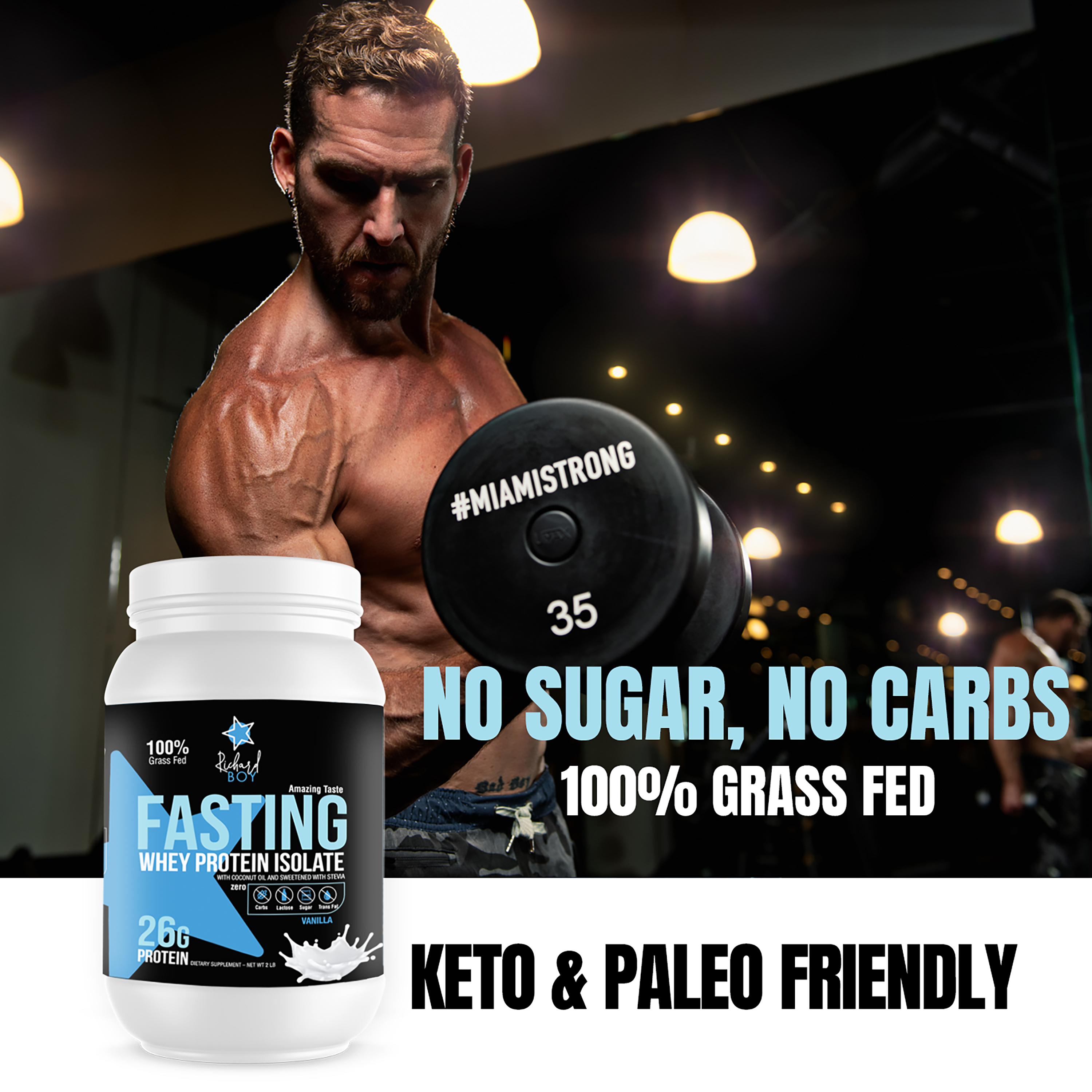 Richard Boy Fasting Whey Protein Isolate -  100% Grass-Fed, Natural Protein Powder - Gluten-Free, Keto - Enriched With Coconut Oil, Vanilla Flavor