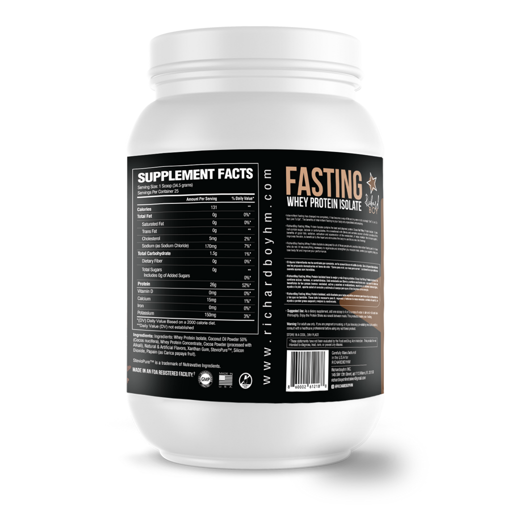 Richard Boy Fasting Whey Protein Isolate Chocolate Flavor- 100% Grass-Fed, Natural Protein Powder, Gluten-Free, Keto, Enriched with Coconut Oil - Chocolate Flavor
