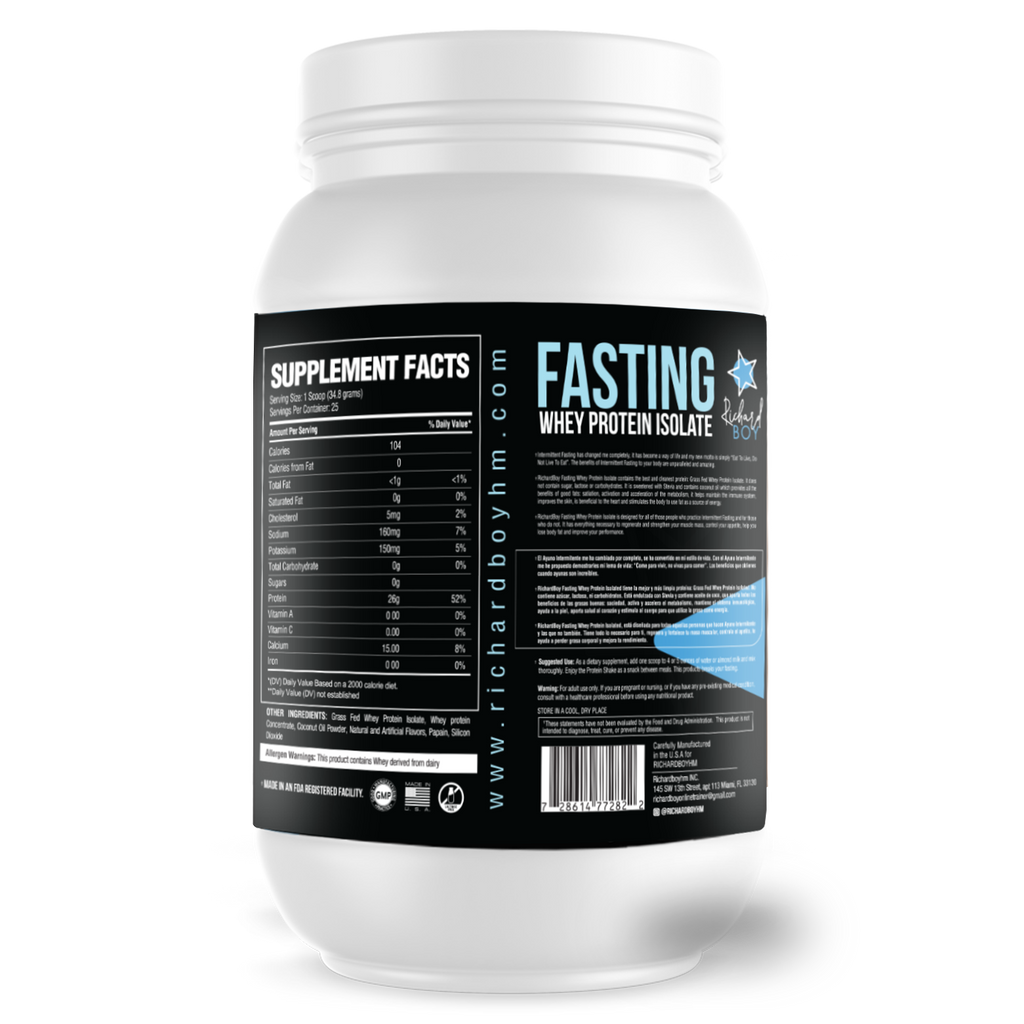 Richard Boy Fasting Whey Protein Isolate -  100% Grass-Fed, Natural Protein Powder - Gluten-Free, Keto - Enriched With Coconut Oil, Vanilla Flavor